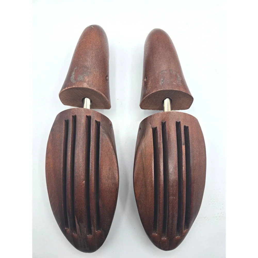 Vintage Dark Wood Adjustable Vented Shoe Trees Pair Mens Dress Shoe Shapers